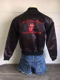 Rolling Stones Jacket 1982 Vintage Satin European Tour Sewn Etsy Vintage Jacket Jackets Black Bomber