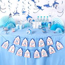 Cloth drapes in blue, white and red, deck chairs, put your face through photo boards, lamp posts, to the beach sign. Shark Birthday Decoration Set Happy Birthday Banner Finding Nemo Submarine World Ocean Sea Theme Party Boy Birthday Party Decor Buy At The Price Of 2 79 In Aliexpress Com Imall Com