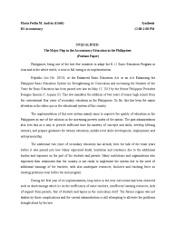 Recently, the philippine department of education implemented the k to 12 program. Position Paper Curriculum Schools