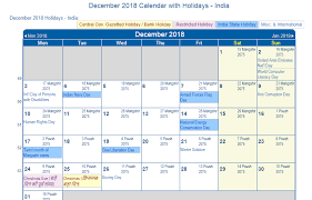 December 2018 Calendar With Holidays India State Holidays Holiday Printables Holiday