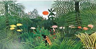 Henri Rousseau Jungle Sunset 1909 Vintage Lithograph Henri Rousseau Arte Verde Arte De Puesta De Sol