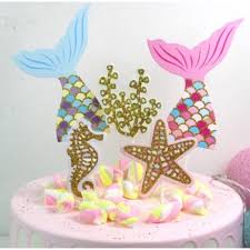 Embrace a beach location by decorating the cake with seashells, seahorses, and more. Ready Stock Glitter Fishtail Ocean Theme Mermaid Theme Happy Birthday Cake Topper Cake Decorations Shopee Malaysia