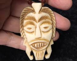 African Tribal Bone Mask Pendant, Ethnic Jewelry, Tribal Necklace