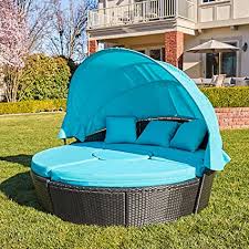 Potterybarn.com has been visited by 100k+ users in the past month Amazon Com M W Patio Furniture Outdoor Daybed With Retractable Canopy And Soft Cushions Pe Wicker Rattan Round Sectional Sofa Set For Lawn Garden Backyard Poolside Turquoise Patio Lawn Garden
