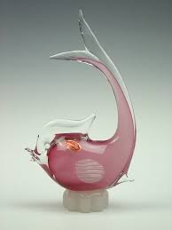 Murano Alabastro Pink White Glass Fish Sculpture Glass Figurines Glass Fish Glass Sculpture