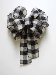 Black And White Buffalo Plaid Ribbon Black White Buffalo Check Wreath Bow Rustic By Simplyadornmentsss Ribbon Flowers Black And White Ribbon Wreath Bow