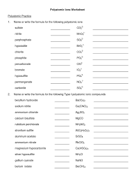Given formula, write the name. Polyatomic Ions Worksheet Complete Hydroxide Acetate