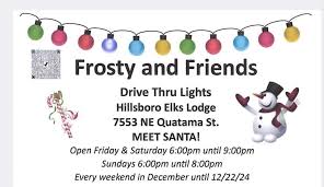 Tonight is the last night for 2024! Rain or shine, 6pm to 8pm. Come see the  lights and meet Santa! It is FREE! Donations gladly accepted (they go to  the Christmas Basket