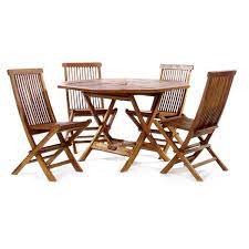 Folding wood patio table and chairs. All Things Cedar 5 Piece Teak Octagon Table Folding Chair Outdoor Dining Set Tt5p O Rona