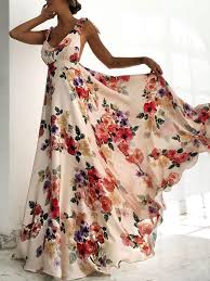 Floral Print Tied Shoulder Backless Maxi Dress Backless Maxi Dresses Fashion Maxi Dress
