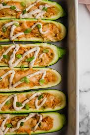 I also added a sliced yellow and pepper and diced onion when sautéing the zucchini. Buffalo Chicken Stuffed Zucchini Boats Paleo Whole30 Aip Unbound Wellness