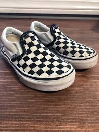 Black And White Checkered Vans Slip Ons Vans Slip On Checkered Black And White Good Condition See All Pics We Rarely Used My Son Preferred Other Shoes And Eventually Gre Vans Slip On Slip On Vans