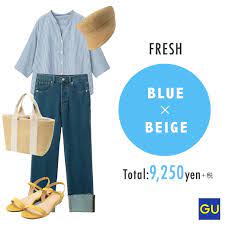 personal beauty salon meup on instagram 顔タイプ フレッシュ guの商品を使ってコーデを組みました お子さんが小さいママのフレッシュさんを想像しました 夏は爽やかブルーが映えますね 全身揃え 顔 タイプ 診断 顔 診断