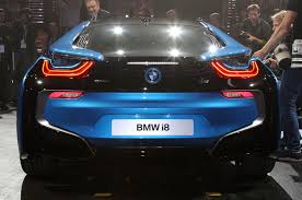 2014 Bmw I8 Hybrid Blue Release Rear View Wallpaper Bmw I8 Bmw Wallpapers Bmw