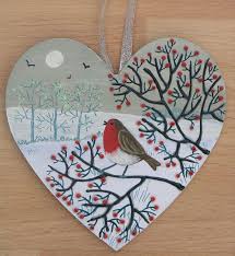 Robin S Song Mixed Media On A Small Wooden Heart By Jo Grundy Wooden Hearts Crafts Christmas Craft Fair Wooden Hearts