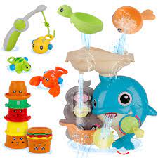 Make your bath accessories shine. Dwi Dowellin Bath Toys Dolphin Waterfall Station With Burger Stacking Cups And Fishing Games Bathtub Tub