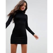 Asos Mini Rib Bodycon Dress With Polo Neck 1 715 Rub Liked On Polyvore Featuring Dress Ribbed Bodycon Dress Long Sleeve Turtleneck Dress Mini Sweater Dress