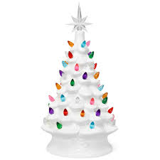 This mini ceramic christmas tree night light is the perfect way to light up your home at night while adding some holiday cheer. Costway 14 In White Battery Powered Led Hand Painted Christmas Tree Cm22642 The Home Depot