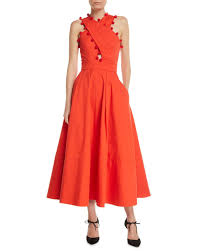 Oscar De La Renta Sleeveless Crisscross Halter Neck Twist Back Long Cotton Dress Cotton Long Dress Designer Cocktail Dress Cotton Dresses
