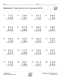 2.nbt.7 add and subtract within 1000……. Subtraction Worksheet 3 Digit Subtraction With Regrouping Set B Childrens Educational Workbooks Books And Free Worksheets