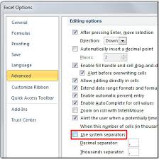 Point Instead Of Comma On Numerical Keypad Change System Separators In Excel 2010