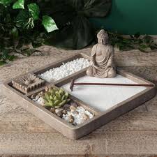 These types of gardens are usually found in bigger scales and is suitable for outdoor mini zen garden. Zen Garden Kit Komplett Mit Buddha Statue Sand Steinen Rechen Und Raucherstabchenhalter Buddha Garden Komplett Zen Garten Mini Zen Garten Buddha Garten