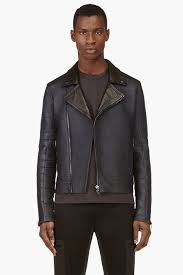 Calvin Klein Collection Ssense Exclusive Navy Alligator Biker Jacket Jackets Biker Jacket Mens Jackets