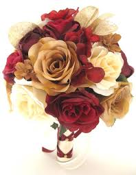 Check spelling or type a new query. Home Garden Wedding Supplies Flowers Petals Garlands Wedding Bouquet 17 Pc Package Bridal Silk Flowers Burgundy Wine Gold Champagne