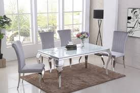 Silver leaf dining set including navy blue velvet chairs juliettes. 160cm White Glass Dining Table 6 Grey Velvet Chairs Homegenies