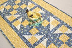 Quilted Summer Table Runner Yellow Denim Blue Flowers Table Runners Wedding Summer Table Runner Quilted Table Runners