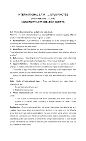 International Law Study Notes By Asmat Jazib Ll B Ii University Law College Quetta Q 1 Define Internatio In 2020 Law Notes Studying Law Law School Life