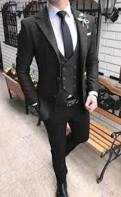 Black 3 Piece Suit Design Black Wool Three Piece Suit Mens Fashion Suits Designer Suits For Men Mens Casual Outfits