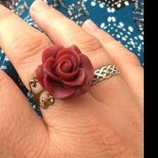 Maroon Rose Ring Dark Red Flower Ring Gold Ring Silver Etsy Flower Earrings Rose Ring French Hook Earrings