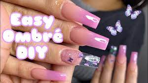 Light pink ombre nails pink butterfly acrylic nails. Simple Ombre With Butterfly Nail Acrylic Nails Tutorial Themaletech Youtube