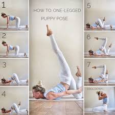 One Legged Puppy Pose Warm Up Your Back With Some Cat And Cows And A Standard Puppy Pose Before Attempting This Pose Puppy Pose Yoga Puppy Pose Yoga Routine