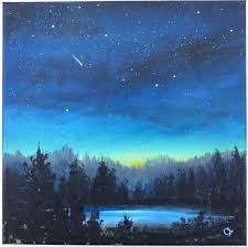 Night Sky With Stars Landscape Painting 12x12 Square Etsy Watercolor Night Sky Night Sky Painting Sky Painting