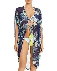 Echo Paradise Palms Open-front Caftan Swim Cover-up In Navy