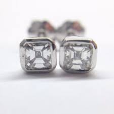 Details About 0 44 Carat G Vvs2 Asscher Cut Diamond Stud Earrings Bezel Set 14k White Gold