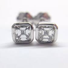 details about 0 44 carat g vvs2 asscher cut diamond stud earrings bezel set 14k white gold