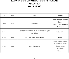 1370 hits jadual cuti panjang hujung minggu 2019 bermula 12 01 tengah malam tadi jualan tiket air asia free seats untuk non members dimulakan members air asia big dah tapau tiket sehari awal walaupun harga tiket semakin naik tetapi masih ada lagi yan. Takwim Persekolahan Cuti Perayaan Dan Cuti Umum Malaysia Tahun 2018