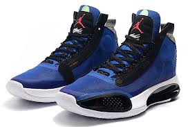 New Air Jordan 34 Loyal Blue White Habanero Red Black On Sale Air Jordans Retro Fashion Shoes Sneakers Jordan Shoes Online