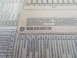 1987 1988 Porsche 928 S4 1089 Oem Relay Fuse Box Panel Chart Guide Cards