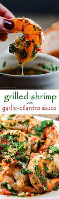 Grilled Shrimp With Roasted Garlic Cilantro Sauce Easy And O So Delicious Appetizer From The Mediterranean Dish Seafood Recipes Recipes Healthy Recipes