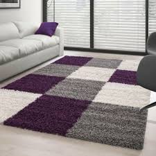 Teppich shaggy hochflor beige langflor 160x230. Shaggy Teppich Hochflor Langflor Gemustert In Karo Lila Schwarz Weiss