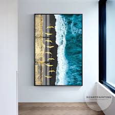 Modern Abstract Gold Fish Blue Ocean Wave Animal Print Etsy Wall Art Pictures Abstract Painting Frames