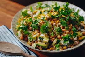 Corn Chickpea And Avocado Salad With Spicy Lime Dressing Farm To Fork Healthy Salad Recipes Delicious Healthy Recipes Avocado Salad