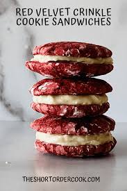 Red Velvet Crinkle Cookie Sandwiches The Short Order Cook Recipe Crinkle Cookies Red Velvet Crinkle Cookies Cookies Recipes Chocolate Chip