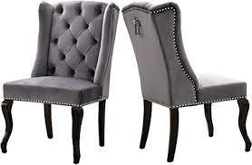Product reviews of (pink) set of 2 velvet dining chairs pull ring knocker back studded button tufted. Amazon Com Meridian Furniture Suri Collection Modern Contemporary Velvet Upholstered Dining Chair With Wood Legs Luxurious Button Tufting Nailhead Trim Set Of 2 23 W X 26 D X 41 H