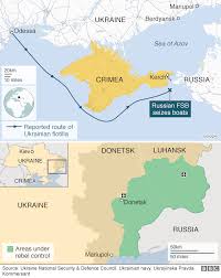 This map shows a combination of political and physical features. Ukraine Russia Sea Clash Who Controls The Territorial Waters Around Crimea Bbc News