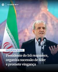 🇮🇷 Presidente do Irã reaparece e organiza sucessão O presidente Masoud  Pezeshkian reapareceu neste domingo (1º/3/2026) após o ataque dos EUA e  Israel que vitimou o líder supremo Ali Khamenei e a